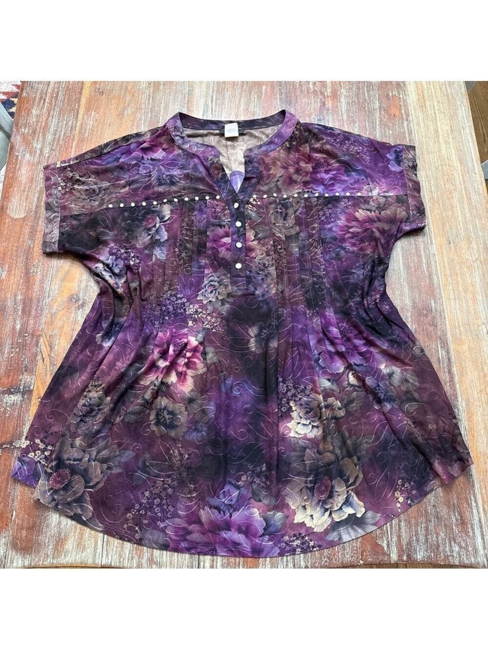 Vera Rose Woman Purple Floral Tunic Top 1X